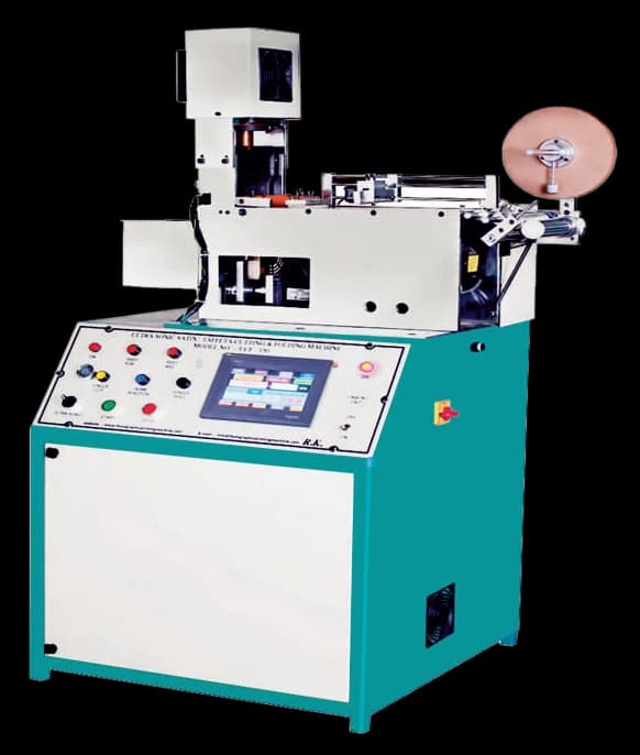 RK USC Ultrasonic Garment Tape Label Cutting & Creasing Machine — full machine